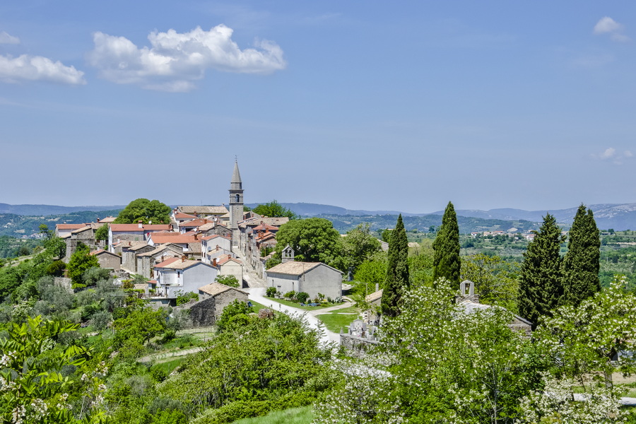 A picturesque view of Hum, Croatia, the smallest town in the world, nestled on a hilltop.