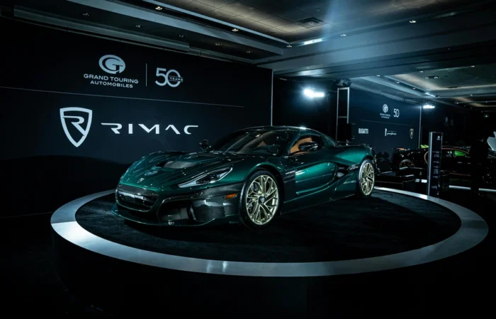 Rimac Nevera electric hypercar showcased at Grand Touring Automobiles event - world’s fastest electric car designed and built in Croatia by Rimac Automobili.